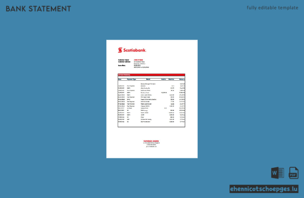 Beispiel eines Kontoauszugs der Jamaica Scotiabank (Excel-Vorschau)
